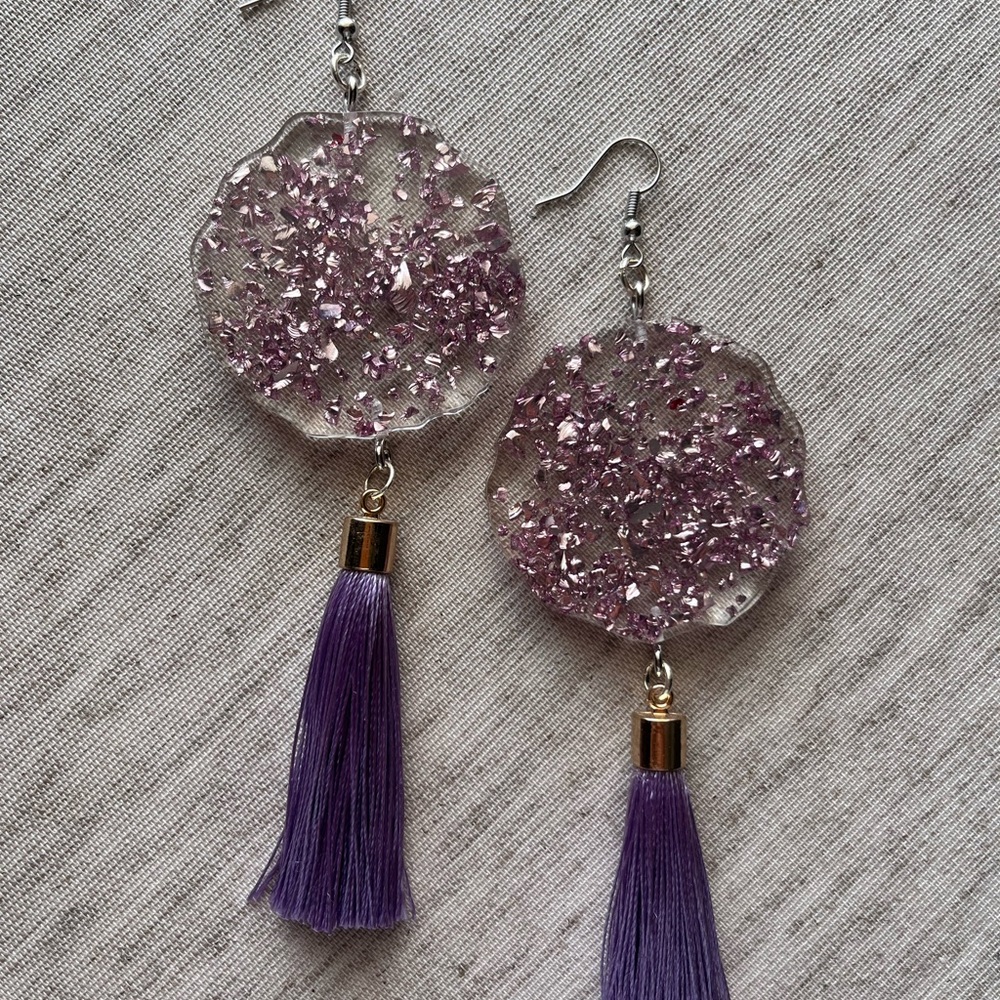 Resin Earrings - Lavender Tassels
